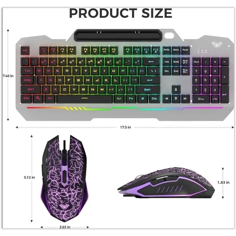 AULA Keyboard T102- 104 Key RGB Gaming Keyboard and Mouse Combo Wired No Box NEW